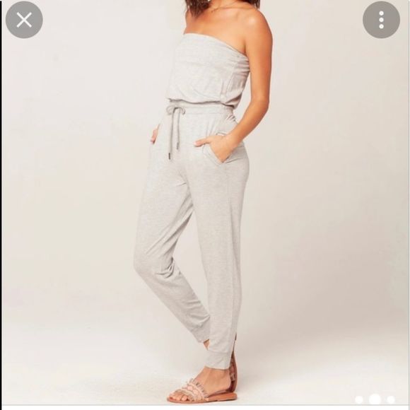 L*Space North Shore Strapless Jumpsuit Drawstring Waist Grey NWOT. Size: LARGE - Picture 3 of 6
